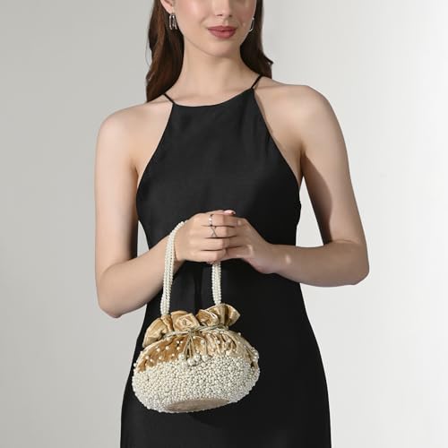 Image of Lavie Signature Women's Lowell Beads Potli Bags for Ladies & Girls | Women Pouches for Festive Seasons & Wedding | Batwa Bag Bridal Purse | Gift For Women