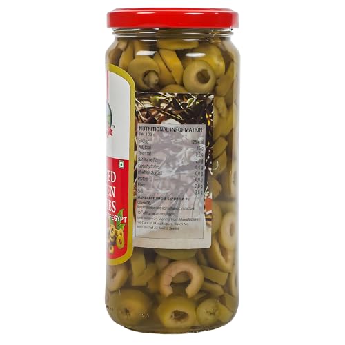 Image of CANEEN Sliced Green Olives 450g - Ready-to-Use Green Olive Slices for Pizza, Pasta, Salads, Sandwiches, Mediterranean Recipes, Appetizers & Snacks | Seedless Vegetarian Cooking Ingredient PACK OF 1