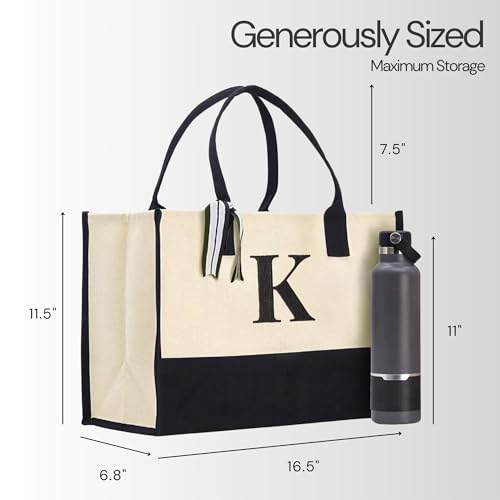 Image of Salt Earth Canvas Tote Bag for Women, Personalized Initial Monogram Tote, Beach Grocery Utility Tote for Travel & Work