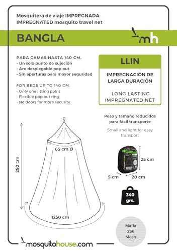 Moskitonetz für Reisen und Camping, imprägniert, für 2 Personen, 250 x 1250 x 42 cm