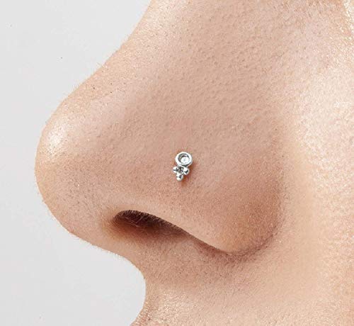 Tiny Nose Stud: Unique Handmade Indian Style Sterling Silver Nostril Jewelry in 20 Gauge For LEFT Side Piercings