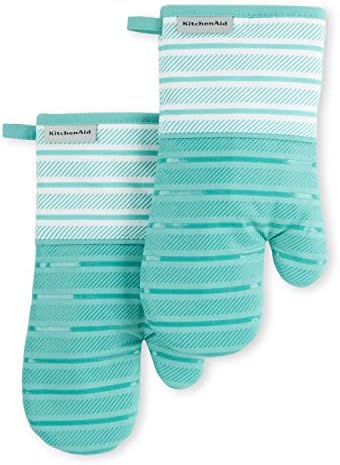 KitchenAid Albany Oven Mitt 2-Pack Set, Aqua Sky, 7"x13"