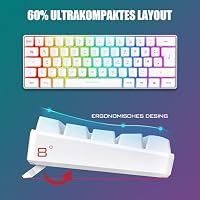 RedThunder 60% RGB Verkabelte Gaming Tastatur und Maus Set, 7200 DPI, Mini Gaming Tastatur, 62 Tasten, DE Layout, Ultraleichte Maus mit Wabenkonstruktion für PC MAC PS5 Xbox Gamer (Weiß). – Ansicht 2