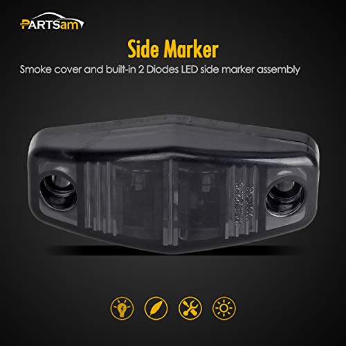 Image of Partsam 4pcs Amber + 2pcs Red Universal Trailer Smoked Side Marker Lights Surface Mount 2 Diodes, Sealed Mini LED Clearance or Identification Lights for Pickup Truck RV Camper (2.54 inch x 1.06 inch)