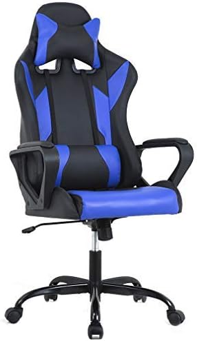 Gaming Chair Office Chair Desk Chair with Lumbar Support Headrest Armrest Swivel Ergonomic Rolling High Back PU Leather PC Racing Computer Chair for Gamer, Grey