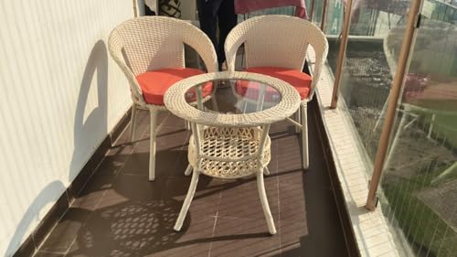 Image of India Garden Patio Seating Chair and Table Set Outdoor Balcony Garden Coffee Table Set Furniture with Table and Chairs Set (Cream with Orange Cushion 2+1)