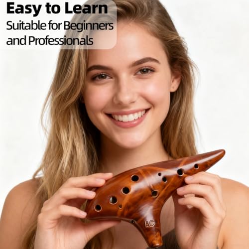 Image of Strawfire 12 Hole Ocarina Instrument,Alto C Ceramic Ocarina With Song Book Strap for Beginner(Yellow)
