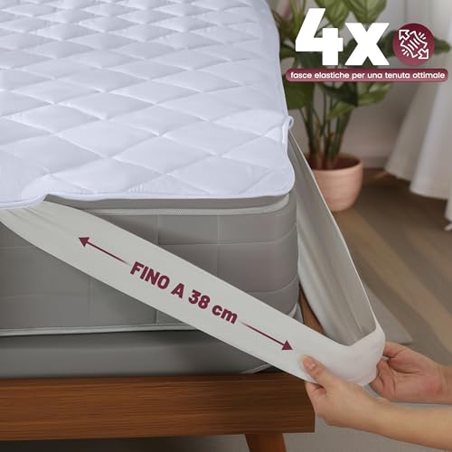 Utopia Bedding Protezione Per Materasso Trapuntata Con Cinghia Elastica 180X200 Cm, Coprimaterasso Fino A 38 Cm Di Profondità, Topper Per Letto (Bianco) - 4