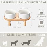 MOPANG Hundenapf Erhöht für Mittelgroße und Kleine Hund, 15 cm Hundenapf Keramik mit Holzständer, 850 ml*2, ElfenbeinWeiß