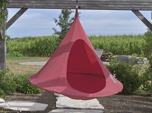 Image of Double Cacoon Hanging Chair for Two - Cozy Indoor /Outdoor Hammock with Polyester Canvas, 440 lb Capacity, Includes 18ft Rope & Carabiner (Coral Rose)