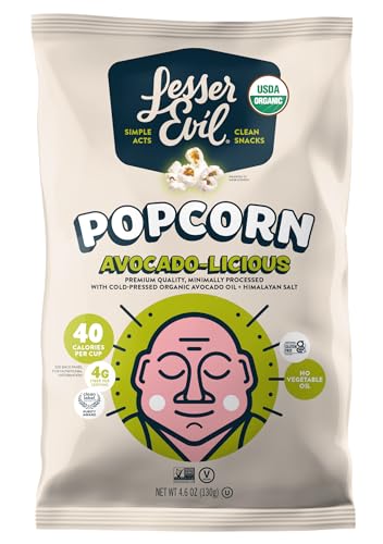 Image of LesserEvil Avocado-licious Organic Popcorn, Amazon Exclusive, Premium Quality, Minimally Processed, No Vegetable Oil, 4.6 Oz, Pack of 3