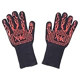 Grillhandschuhe 1 Paar Hitzebeständige, Grillhandschuhe Extrem Hitzebeständig, rutschfest Ofenhandschuhe Backhandschuhe, Silikonisolierte Handschuhe zum Backen, Grillen, Kochen (Rot)