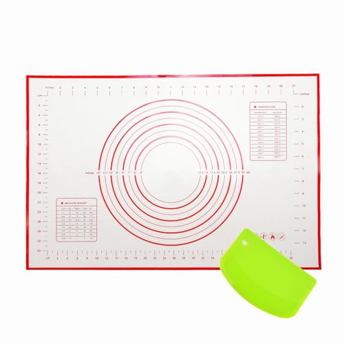 Large 24' x 16' Silicone Baking Mat | Non-Slip Pastry & Dough Mat with Dough scraper | Ideal for Rolling Out Pie Crusts, Fondant, and More | Oven-Safe Silicone Liner (24''L X 16''W)