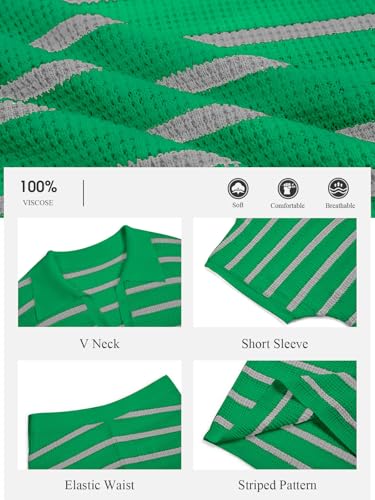 Image of Tankaneo Womens 2 Piece Outfits Striped Knit Summer Sets V Neck Short Sleeve Tops and Shorts Lounge Matching Set