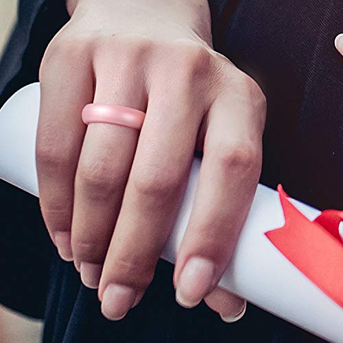 ROQ Silicone Rubber Wedding Ring for Women, Dome Solid Glitter & Metallic, Rubber Wedding Band, 5.5mm Wide 2mm Thick, 4 Pack, Marble White-Black, Marble White-Rose Gold, Black, Rose Gold, Size 11