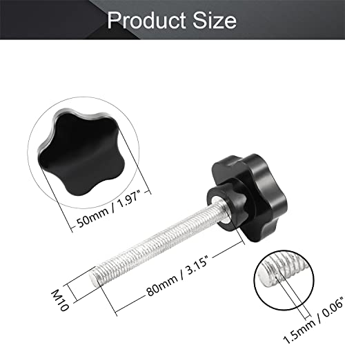 Othmro 2Pcs Star Lock Nut Rod Knobs M10x80mm Male Thread Clamping Knob 1.96in Dia Star Hand Knobs Tightening Screws Hand Tightening Knobs Zinc Stud Replacement for Industry Mechanical Equipment Black