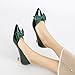 Danglianying Womens Low Kitten Heels Dressy Shoes Work Comfortable Closed Toe Flower Slip on Formal Party Dance Heeled Pumps 401Green Size 10