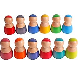 Dinhon 12 Wooden Rainbow Dolls Friends Toys Toddler Wooden Peg