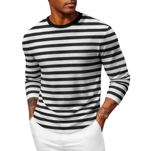 Camiseta para carnaval para hombre, color rojo y blanco, a rayas anchas, camiseta de manga larga, sudadera larga, camiseta de rayas, disfraces de faschingskostüme, D02 Negro, L