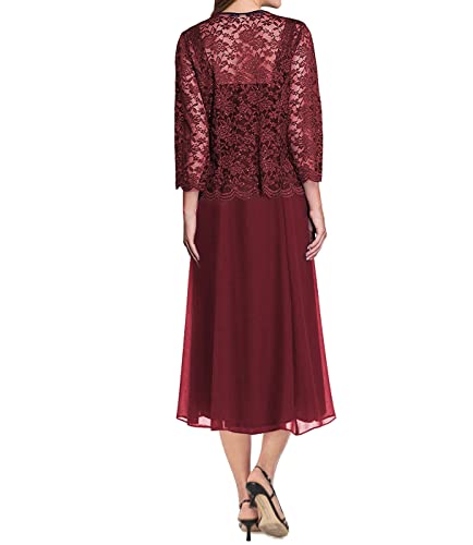 Tea Length Mother of The Bride Dresses-Lace Evening Formal Dress Chiffon Wedding Guest Groom Dress Floral Lace Jacket2