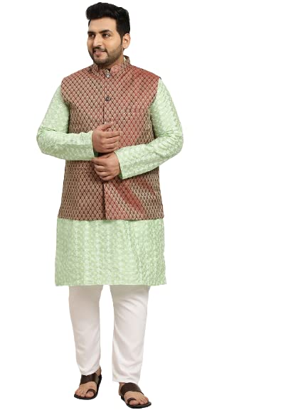 Image of SOJANYA (Since 1958, Men's Silk Blend Grey Kurta Pyjama & Silk Blend Jacket Combo
