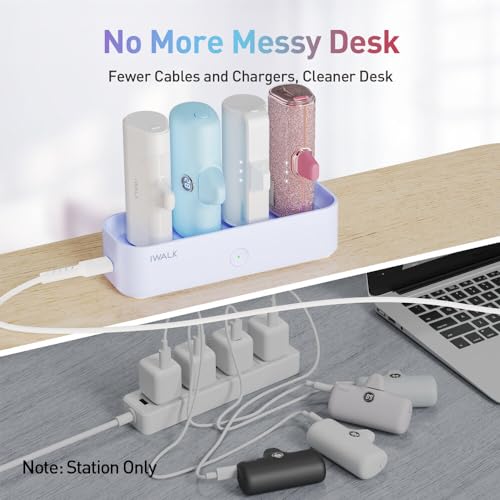 Image of iWALK Charger Station for iWALK Portable Charger 4500mAh, 4800mAh, 5000mAh Power Bank for iPhone Charging Station Multiple USB-C Family-Sized Charger Station for Home(Station Only), Purple