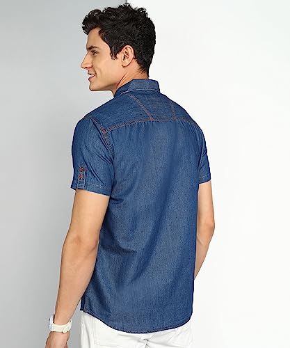 Image of Kuons Avenue Men's Denim Casual Shirt | Regular Fit | Half Sleeves | Spread Collar | Stylish Denim Shirt for Men
