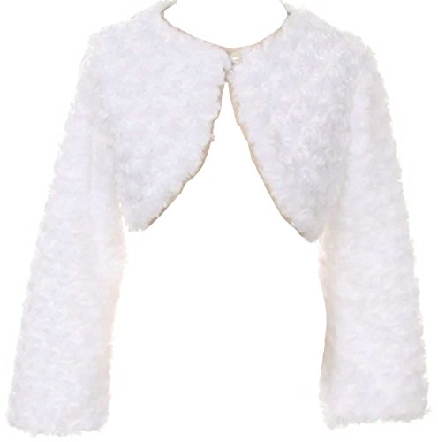 P Dreamer P Little Girls Adorable Faux Fur Pearl Button Bolero Jacket Winter White Size 4