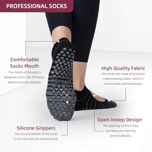 Anti-Slip Yoga Socks for Women, 4 Pairs Stretchy Grip Socks for Pilates, Barre, Dance, and Studio Workouts2