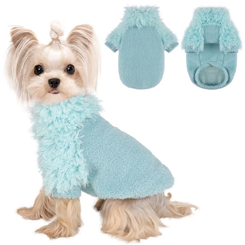 Small Dog Sweater Turtlenecks Dog Sweaters for Small Dogs Winter Fleece Doggy Clothes Puppy Outfits Cold Warm Pet Sweater Puppy Coat Doggie Jacket for Chihuahua Yorkie Teacup Cat Apparel, Cyan, XXS