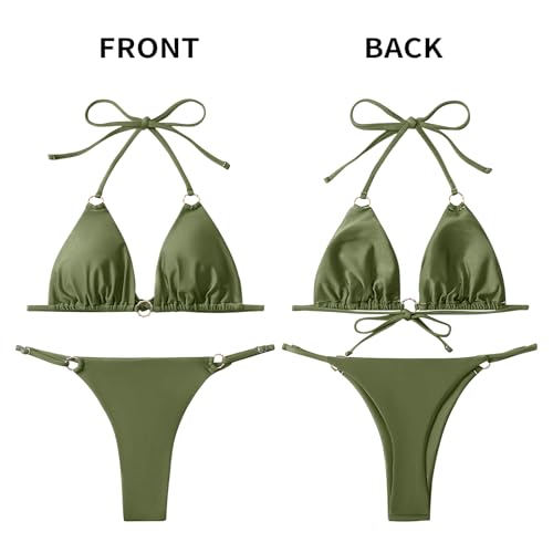 Image of MIKETAI Sexy Bikinis for Women 2 Piece Bikini Spaghetti Strap Swimsuits Solid Color Bathing Swimwear Triangle Bathing Suit