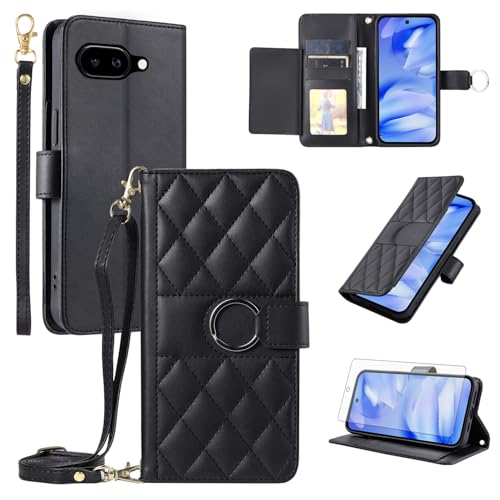 Étui pour Google Pixel 9a noir en cuir avec support Pixel9a 5G et compartiment cartes