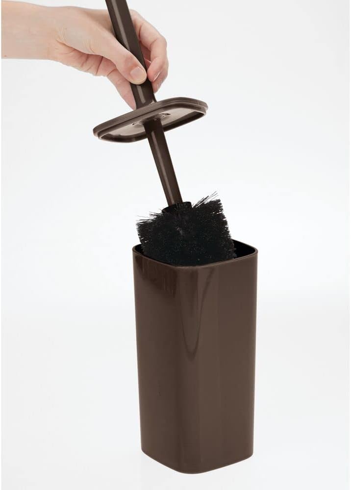 Exclusive Discount 🔥 mDesign Modern Square Plastic Toilet Bowl Brush and Holder for Bathroom Storage and Organization, Compact Free-Standing Design, Covered Brush - Sturdy, Deep Cleaning - Chocolate Brown