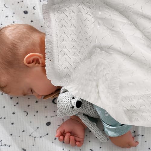 Image of Baby Blanket for Boys Girls Baptism Christening Gifts for Girl Boys Easter Soft White Knitted Shawl Receiving Crochet Blankets Towel for Neutral Newborns Toddler