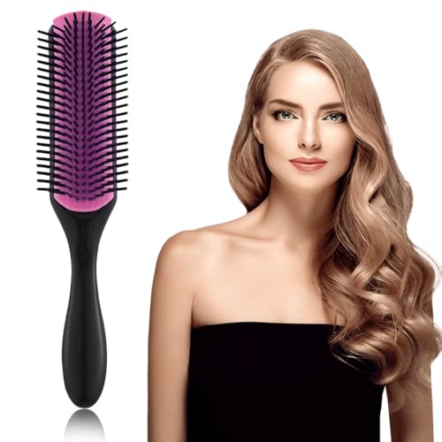 Cepillo Pelo Rizado de 9 Hileras, Cepillo Definidor De Rizos, Cepillo Curly,Peine Pelo Rizado,Para La Separación, La Configuración y El Peinado Del Cabello Rizado(Negro Rosa)