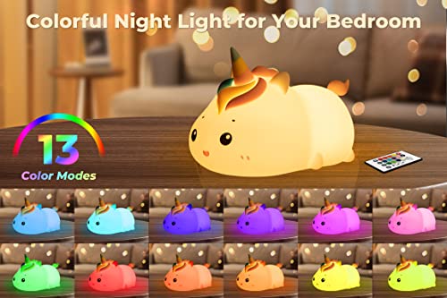 Night Light For Kids - 13 Colors Kids Night Lights For Bedroom Decor - Usb Rechargeable Toddler Unicorn Silicone Nursery Night Light Lamp For Baby Teen Boys Girls Birthday Gifts #TOP2