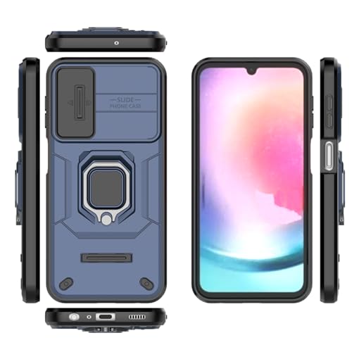 Image of CamShield Pro Case with Slide Camera Protection and 360 Protection Ring Stand Bumper Back Case Cover for Samsung Galaxy A24 4G (Blue)