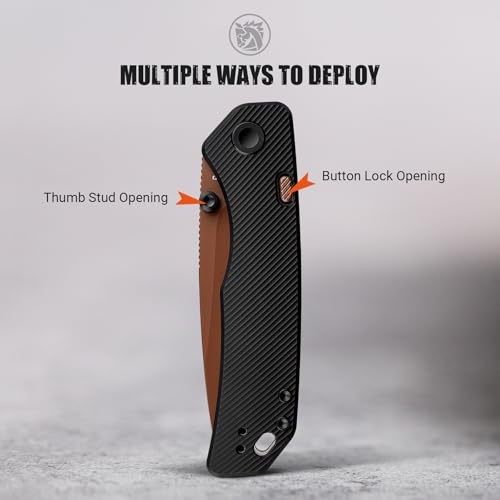 Image of Vosteed Marten EDC Folding Pocket Knife - 3.30 inch 154CM Copper Dune Blade - Top Liner Lock, Black Aluminum Handle - Camping, Hunting Knives - A1613