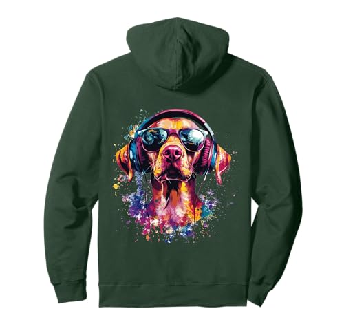 Hund Vizsla Musik Kopfhörer Bunt Kunst Fellnase Pullover Hoodie