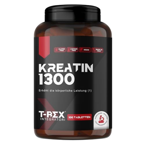 Kreatin Monohydrat 1300mg pro Tablette – 100 hochdosierte Tabletten – Micronisiert & laborgeprüft – Für Muskelaufbau & Leistung – T-Rex Integratori