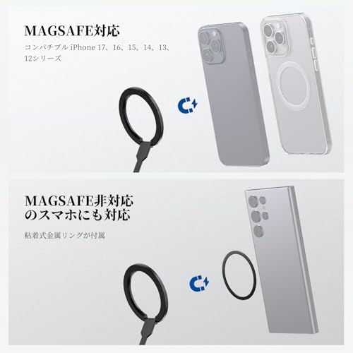 NEEWER スマホリングホルダー 両面マグネット式 折りたたみ式キックスタンド 磁気スマホグリップ 車載/ワークアウト/ジム用 スマホマウントスタンド ポータブル MagSafe iPhone/Android対応 ビデオ録画用 PA140