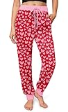 Women’s Valentine’s Day Heart Print Pajama Pants Cozy Elastic Waist Ankle Strap Lounge Sleep Bottoms Red XL
