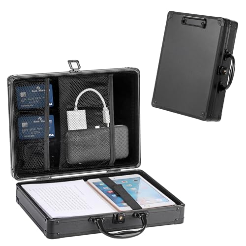 OGANAZI Alu Dokumentenkoffer Abschließbare Aktentasche A4 Aktenkoffer mit Schlüssel Wasserdicht Handkoffer Tragbare Alukoffer Büro Businesskoffer Schwarz Dokumentenbox für Damen und Herren 32x24x7,5cm
