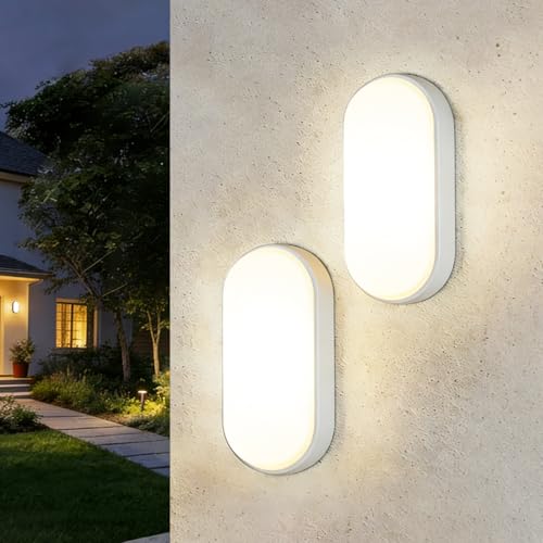 ANWIO 14W Applique Murale LED Exterieur, IP54 Éclairage de Salle de Bain, Applique Murale Étanche Blanc, 4000K Luminaires Ovale à LED Filaires Salles de Bains, Garages et Rues（2 pièce）