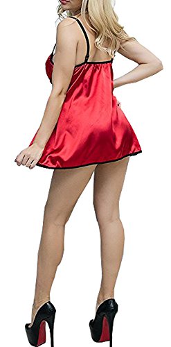 Coswe Women Sexy Plus Size Baby Doll Lingerie Satin Nightgowns With Underwire Red #TOP4