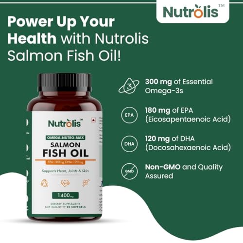 Image of Omega-3 Salmon Fish Oil Capsules 1400mg - High EPA & DHA Blend for Heart, Brain, Joint Health, Cholesterol Management & Immune Support | 180mg EPA and 120mg DHA | - 90 Softgels