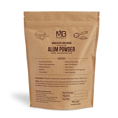 MB Herbals Pó de alumínio 250 g | Pó de alumínio de potássio grosso granulado | Picles conservantes