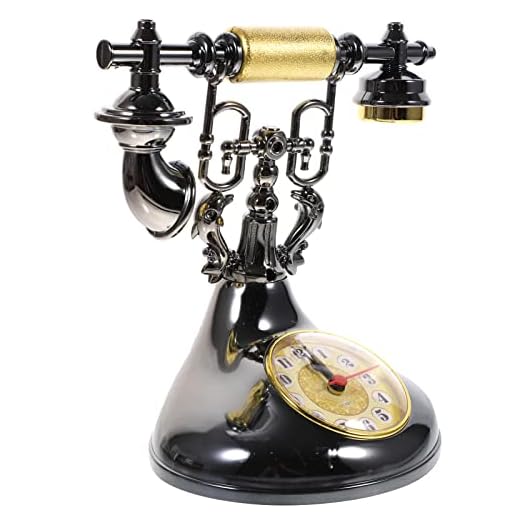 Vintage Telephone Model with Alarm Clock Decor, Retro Rotary Phone Statue with Table Clock for Pretend Play Cafe Bar Decor (Random Color)
