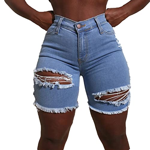 Short en jean déchiré pour femme stretch skinny taille mi-haute décontracté sexy