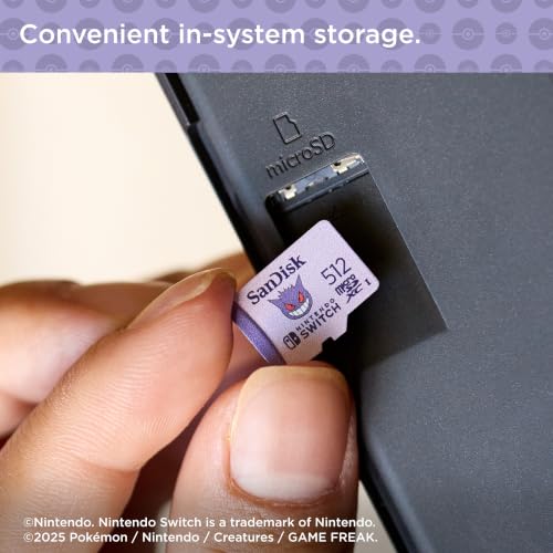 Image of SANDISK 512GB Pokemon Gengar microSDXC Card Licensed for Nintendo-Switch - Made for Nintendo-Switch 1, OLED, and Lite - SDSQXAO-512G-GN6ZK